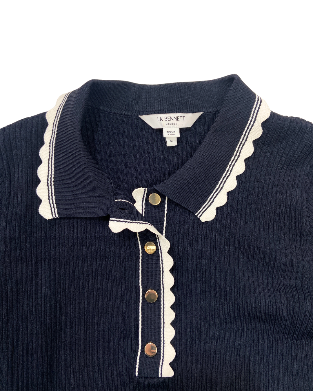 LK Bennet Navy Blue Knit Top with Contrasting Trim