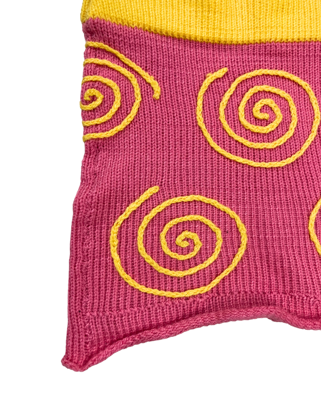 Handmade Knit Pink and Yellow Spiral Skirt