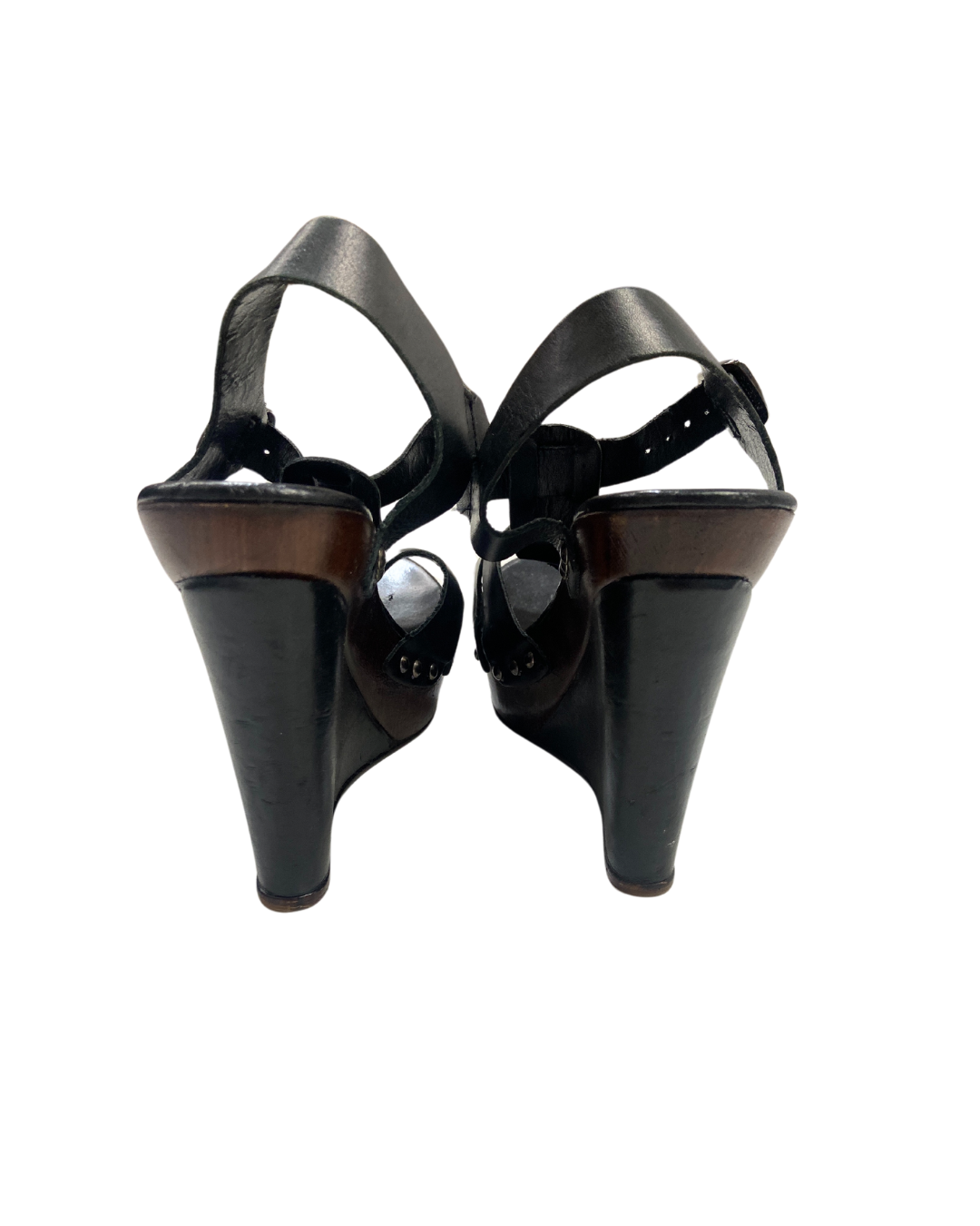 second hand Carvela Carvela Black Leather Studded Wedge Sandals 12 OWNI