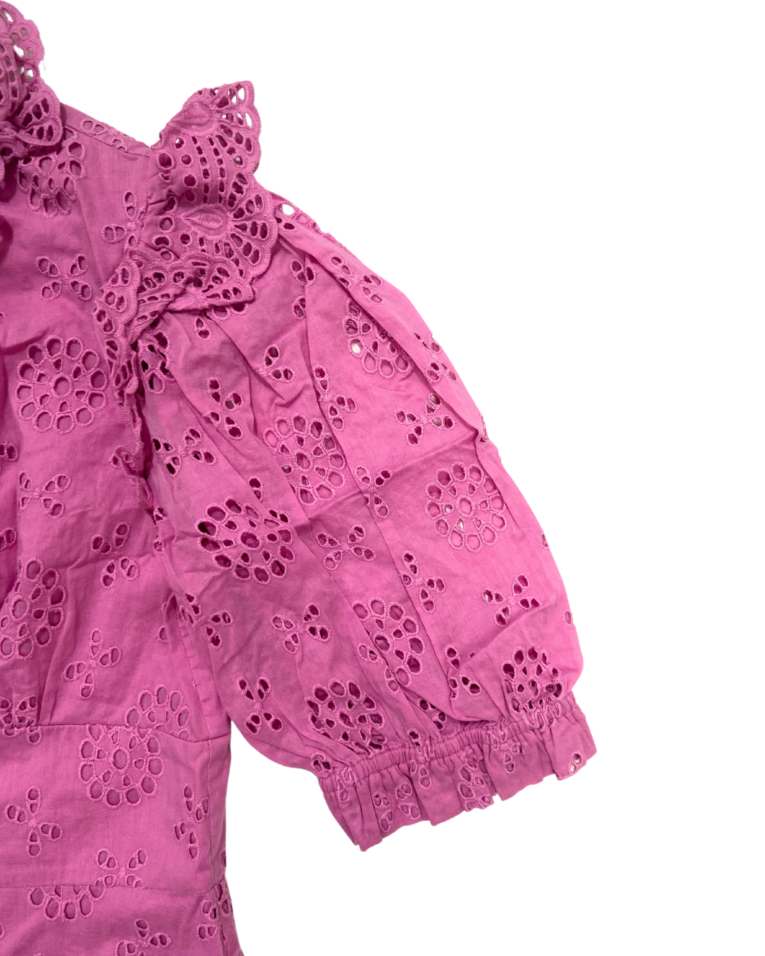 Pink Eyelet Lace Midi Dress