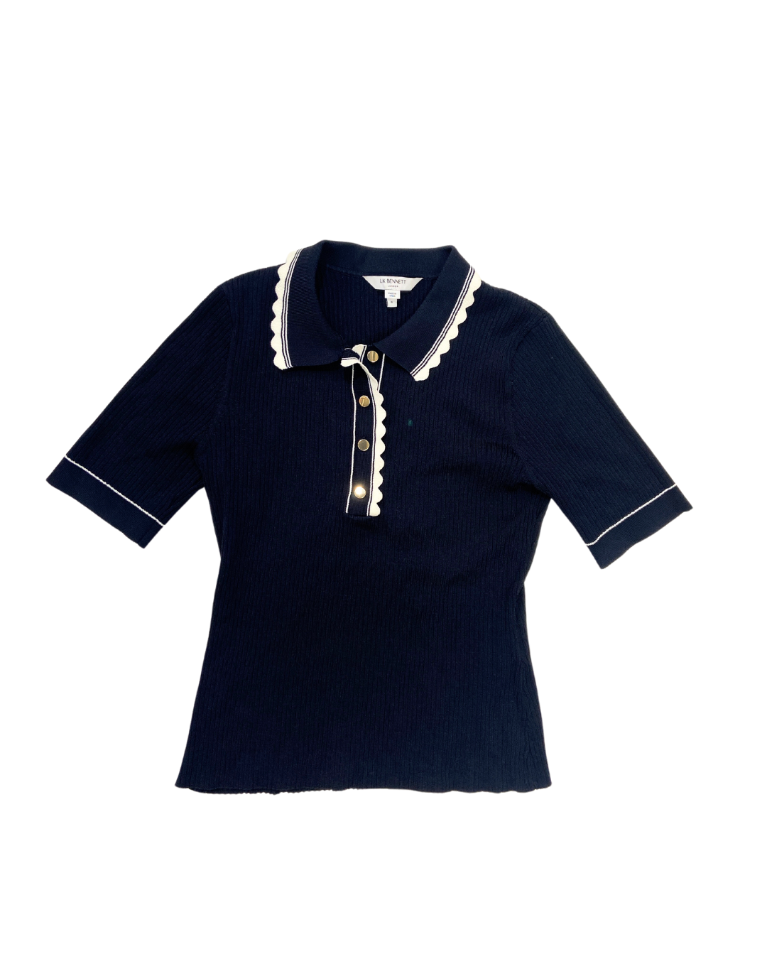 LK Bennet Navy Blue Knit Top with Contrasting Trim