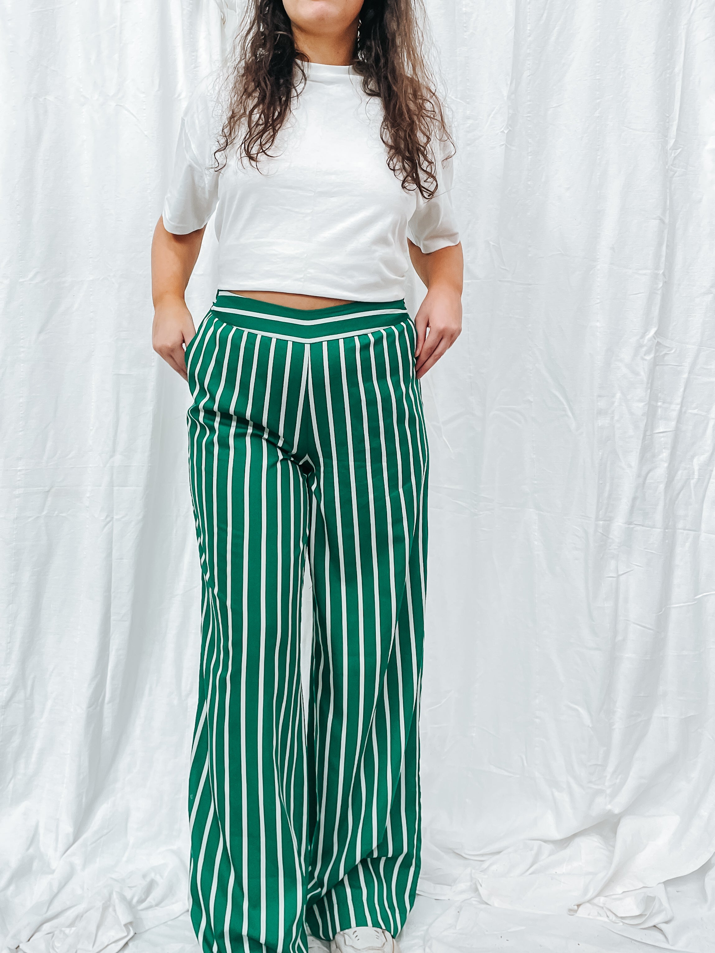 Striped Green Trouser Bundle (Trouser & Tshirt) (Size 12)