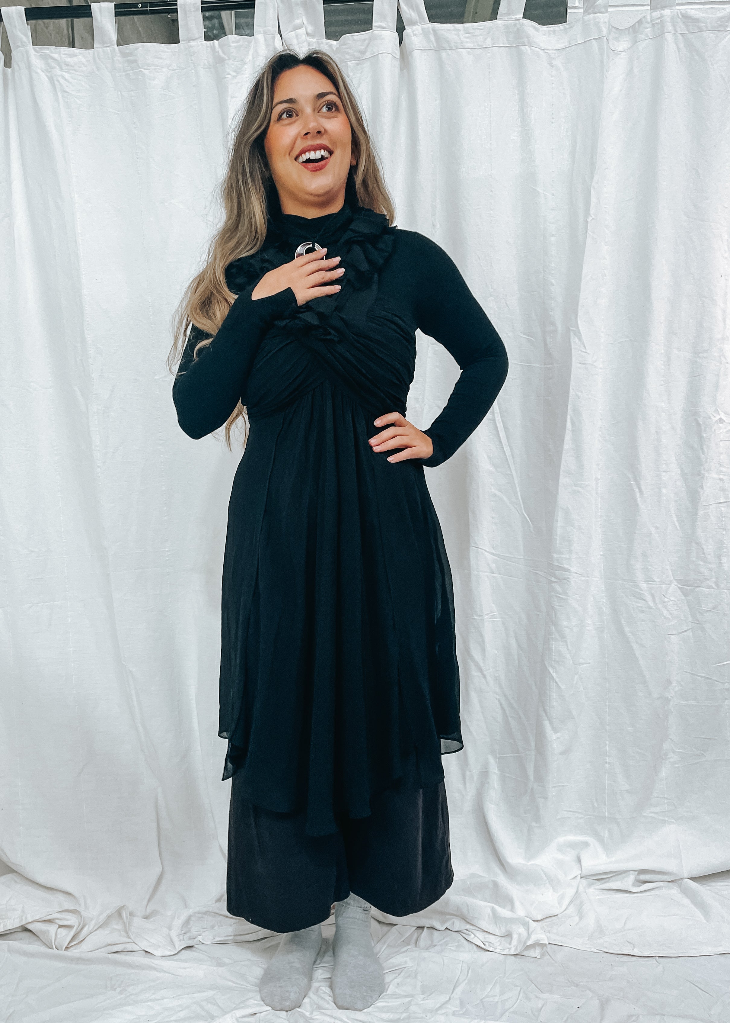 All Saints Black Ruffle Dress