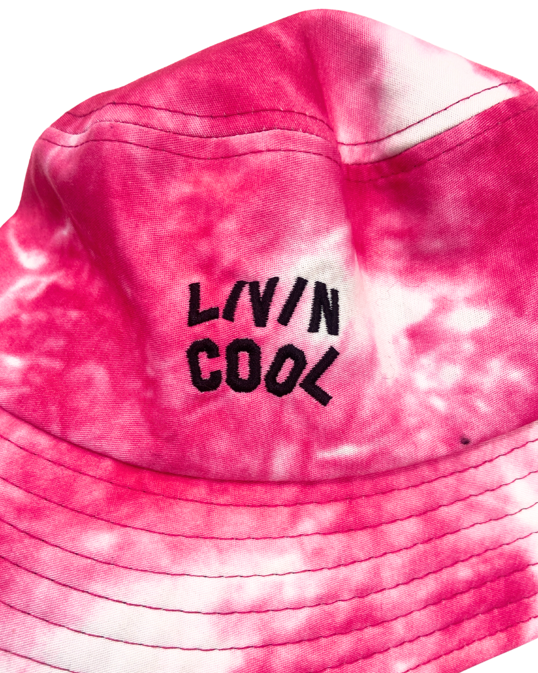 Living Cool" Pink Tie Dye Bucket Hat