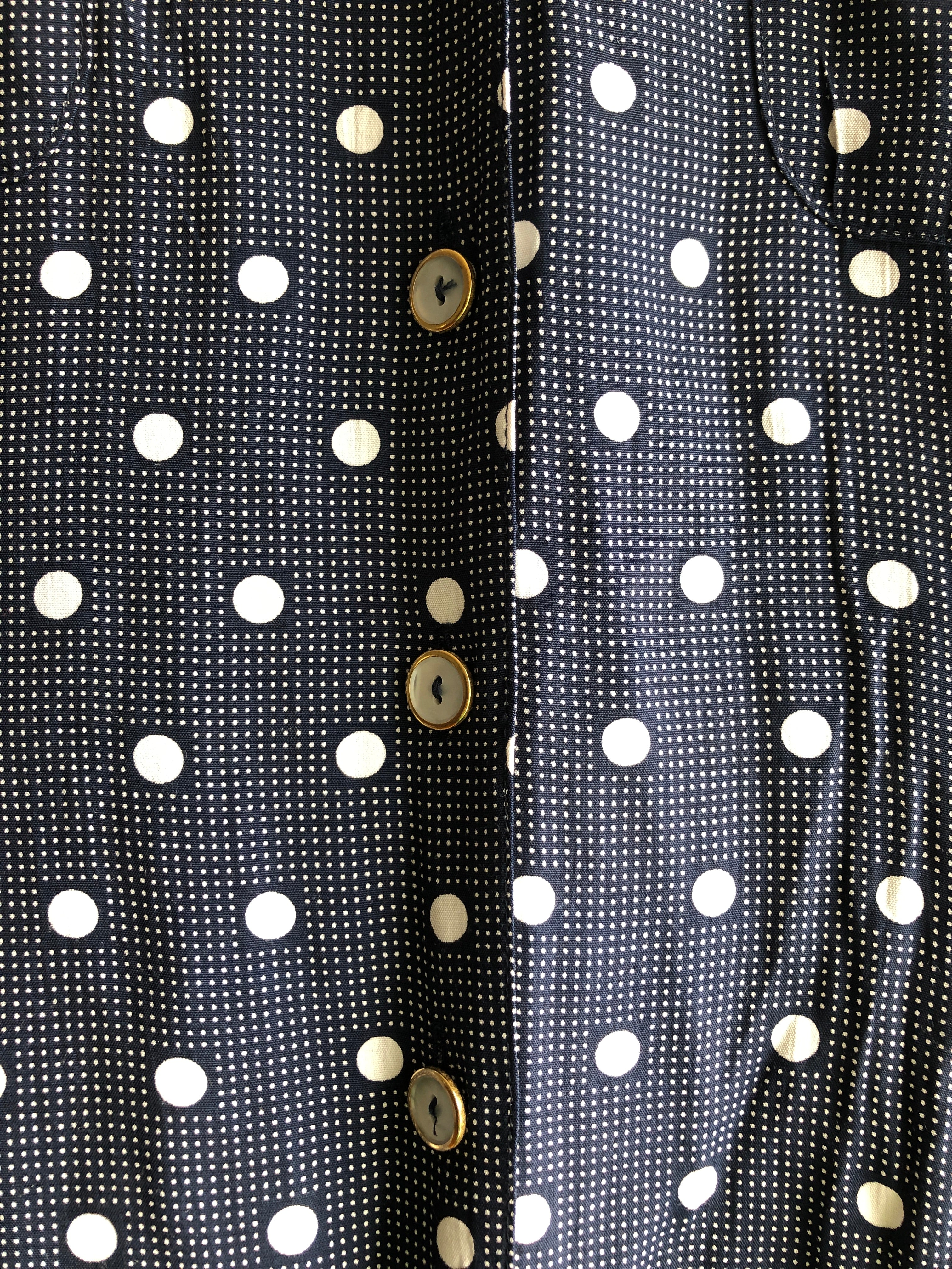 Preloved Navy Polka Dot button down dress