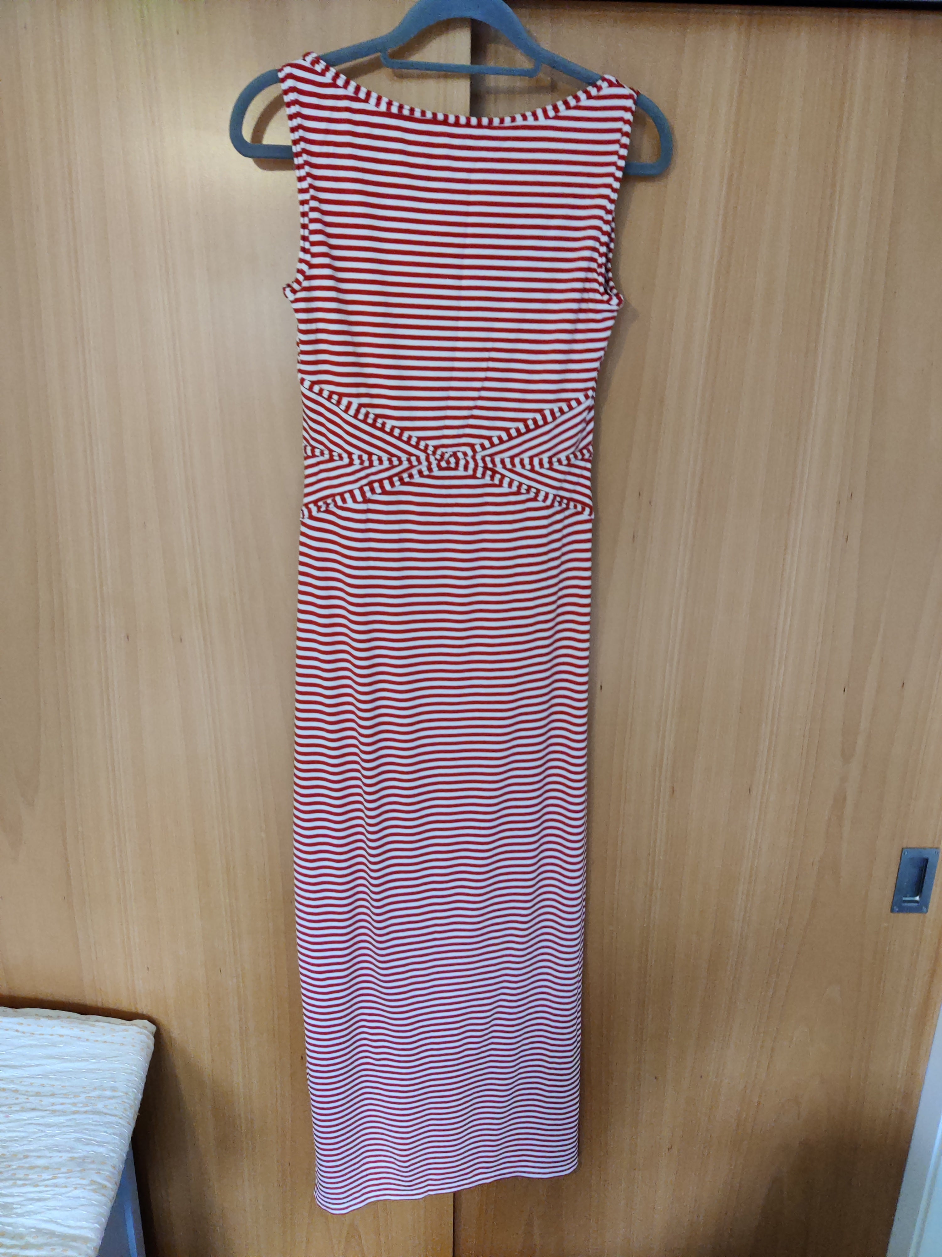 Preloved Red and white striped full length dress