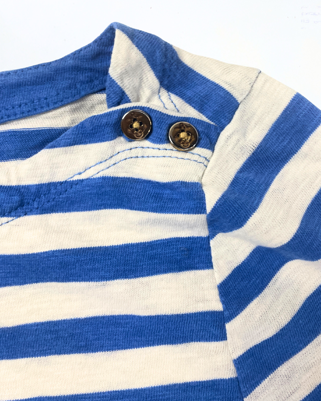 second hand J.Crew J.Crow White & Blue Long Sleeve Painter Tee in Size L 18 OWNI