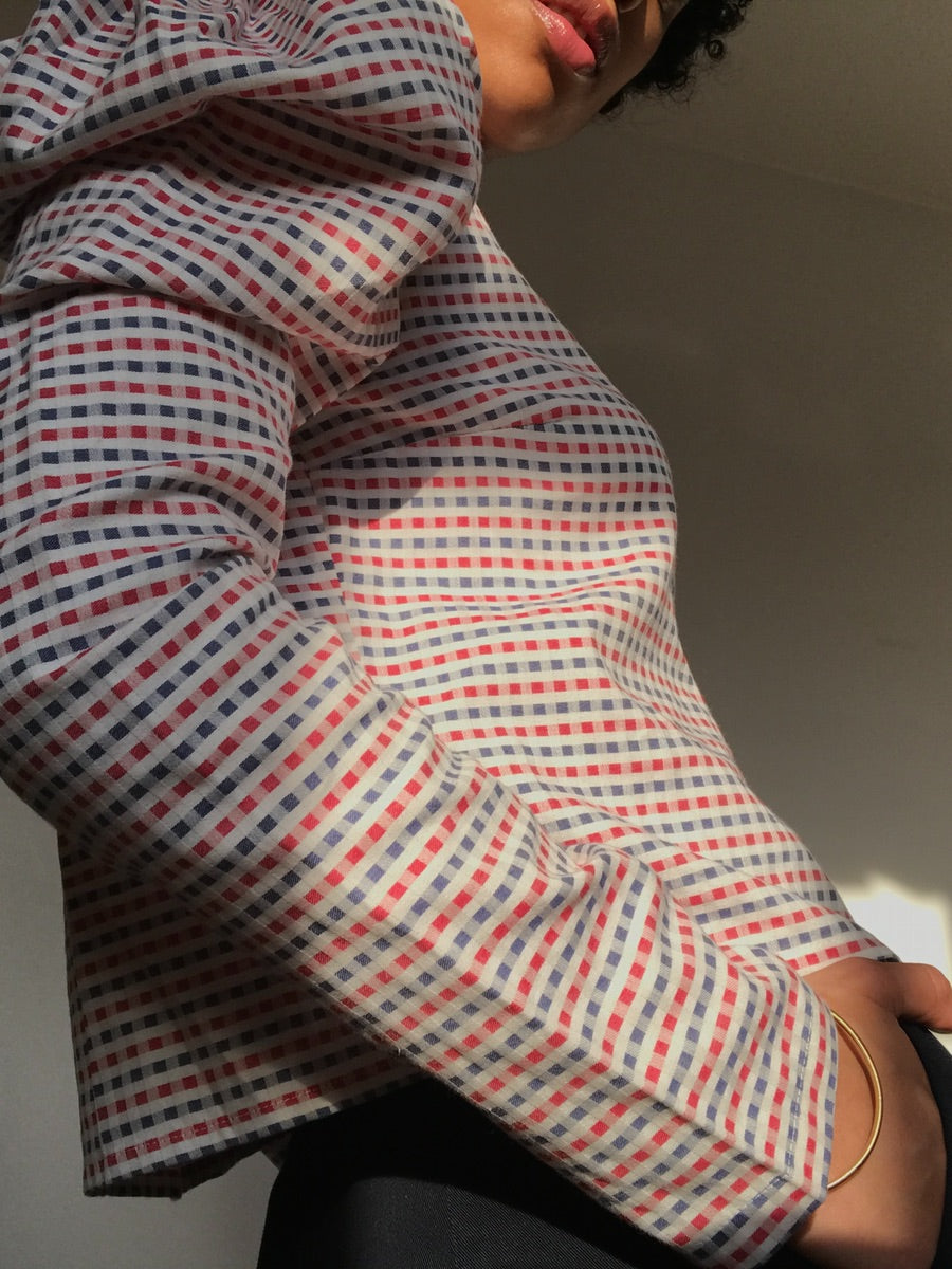 Preloved Organic Cotton Volume Long Sleeved Check Top