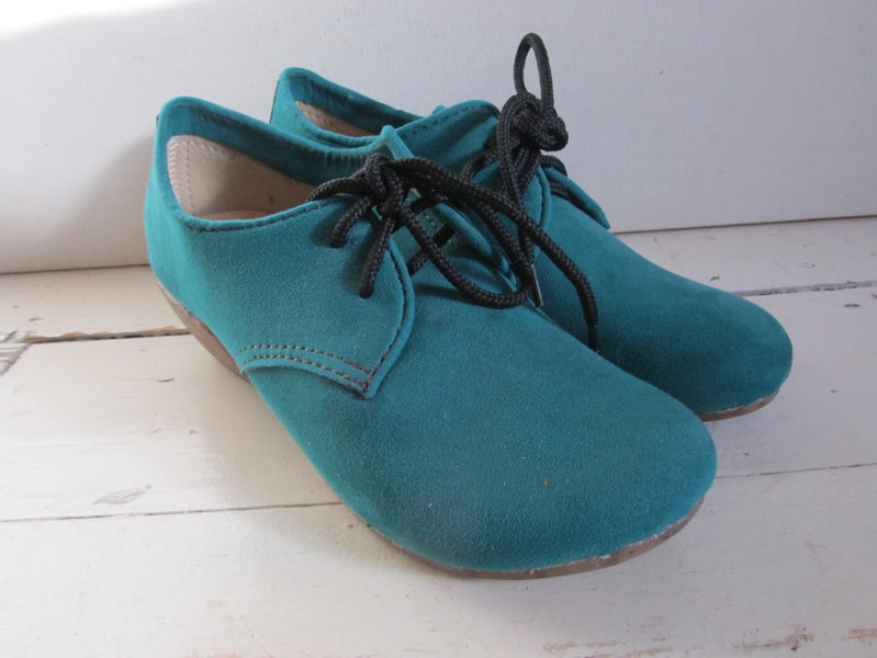 Preloved Vegan Spanish handmade teal green suede heels shoes / boots EUR 38 UK5.5