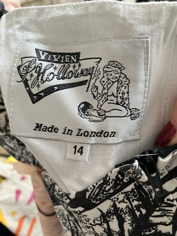 Preloved Vivien of Holloway black and white tropical print 40s style sarong dress
