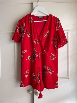 Preloved Red Floral Playsuit