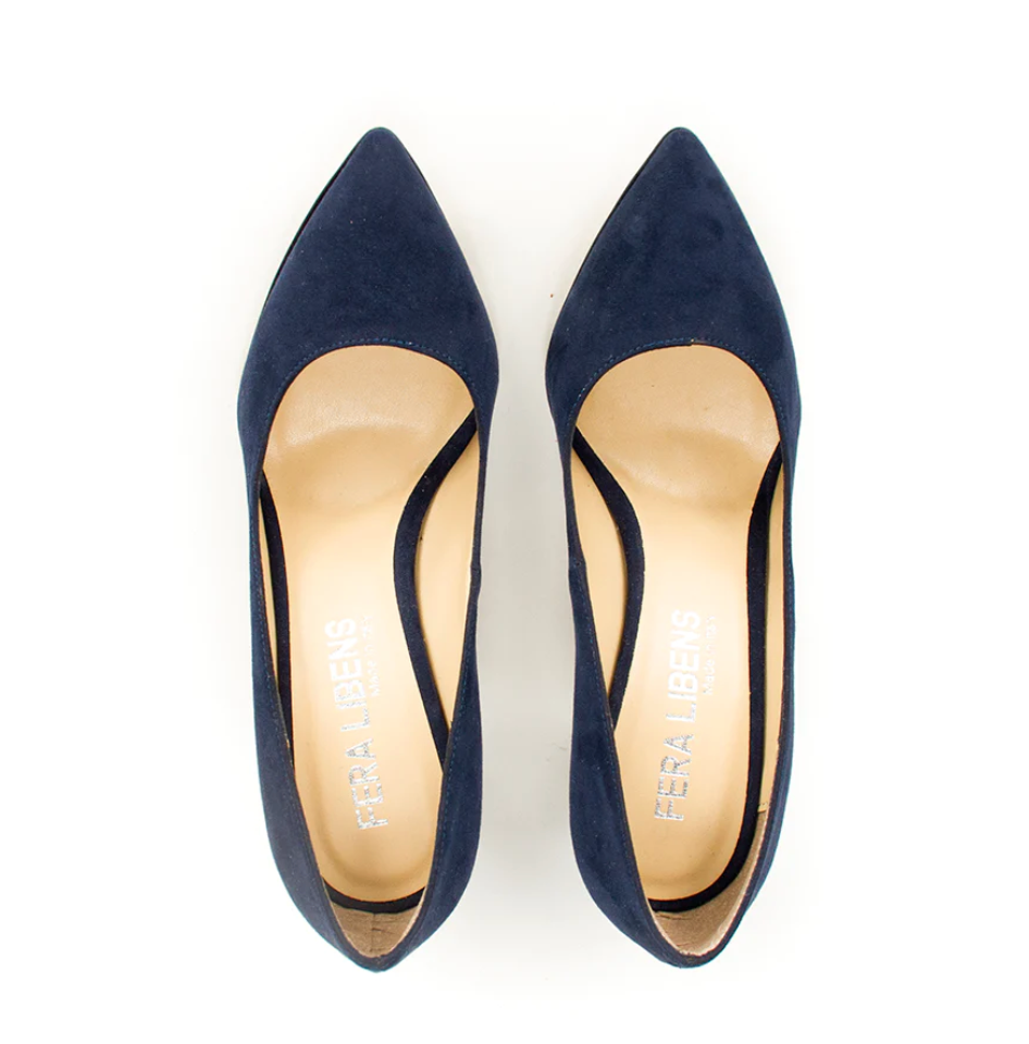 Preloved Clelia Vegan Suede High Heel Court Shoes in Navy
