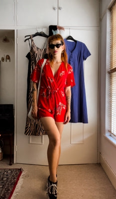 Preloved Red Floral Playsuit