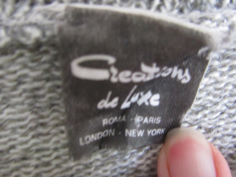 Preloved 80s vintage white grey angora mix geometric retro batwing sweater jumper