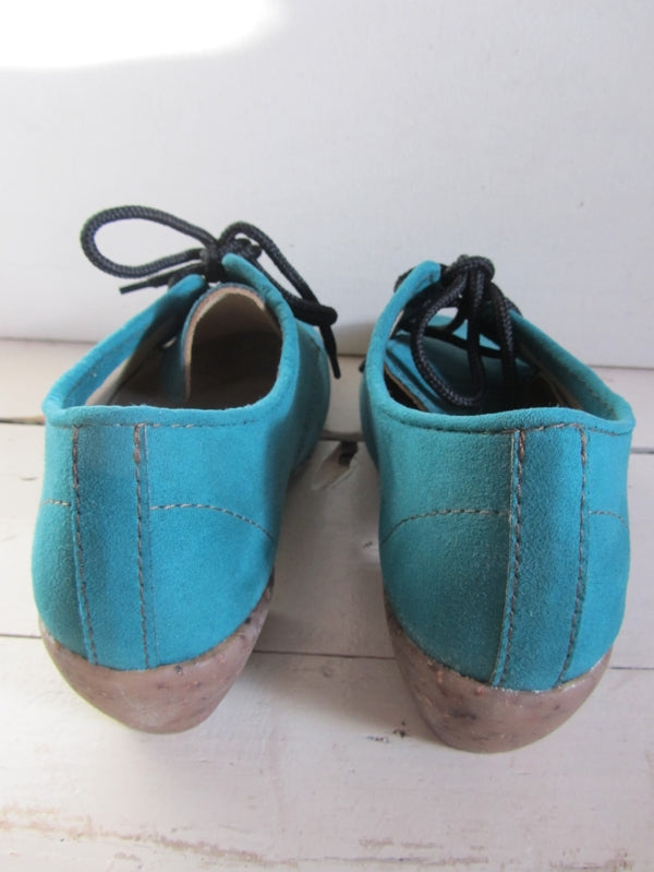 Preloved Vegan Spanish handmade teal green suede heels shoes / boots EUR 38 UK5.5
