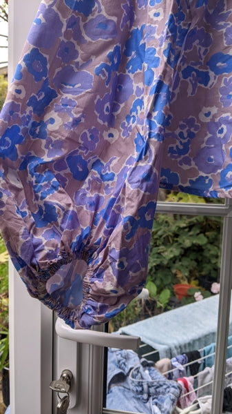 Preloved New Blouson Sleeve Top in Purple Smudged Floral