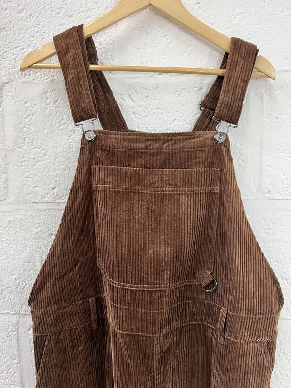 Preloved Brown Corduroy Dungarees in Size 16