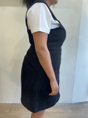 Preloved Black Cord Pinafore Dress