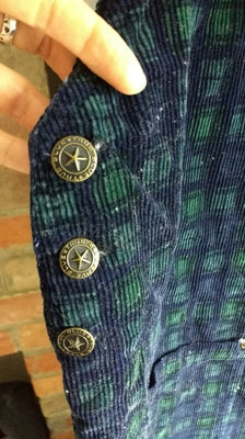 Preloved Vintage 80s green and navy cord tartan pinafore dungaree dress