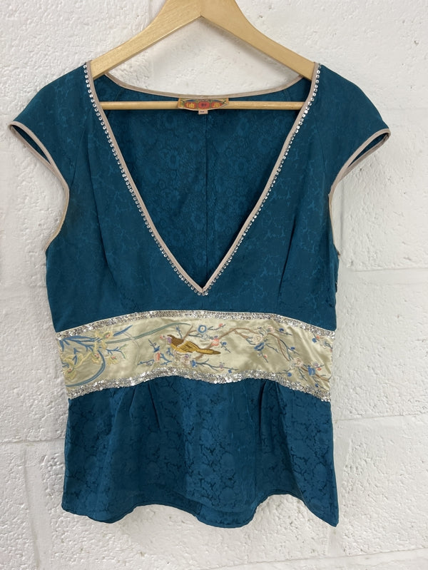 Preloved Teal Vest Silk Top in size 12