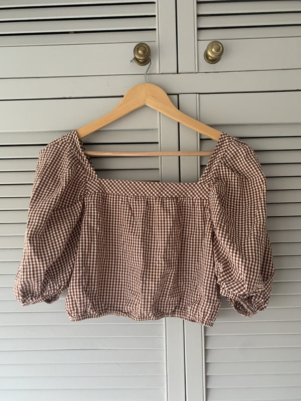 Preloved Brown Gingham Crop Top