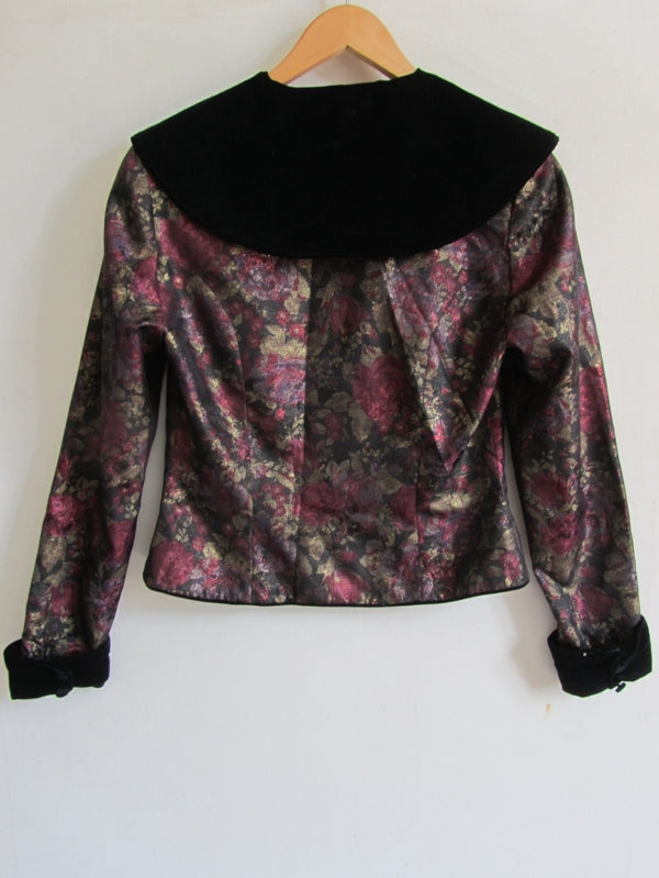 Preloved Vintage 80s Twilight Velvet Metallic Tapestry Floral Rose Print Jacket M