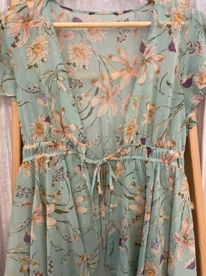 Preloved Sheer floral overlayer dress with tie waist