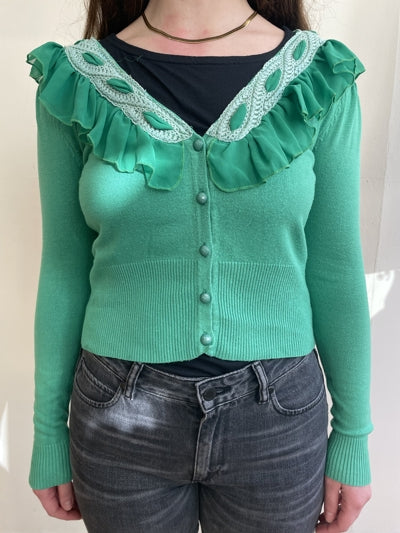 Preloved Green Frilled Summer Cardigan