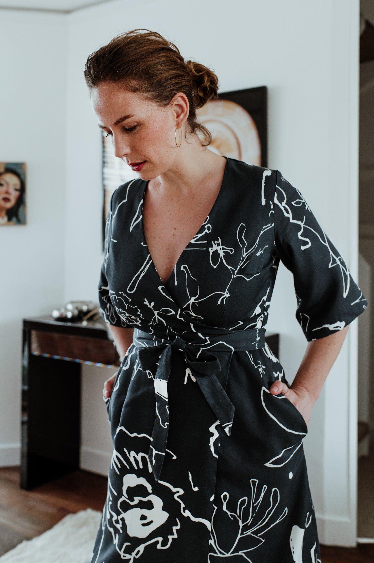 Preloved Birdsong London Navy Blue Printed Wrap Dress