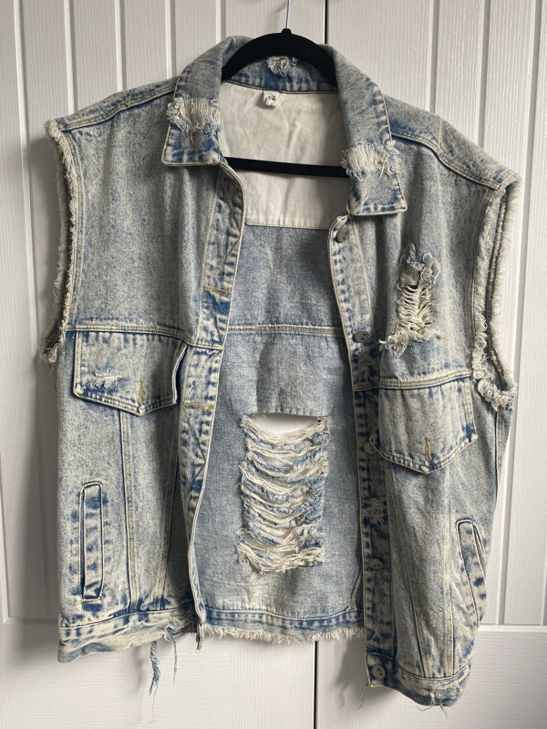 Preloved Distressed vintage denim vest