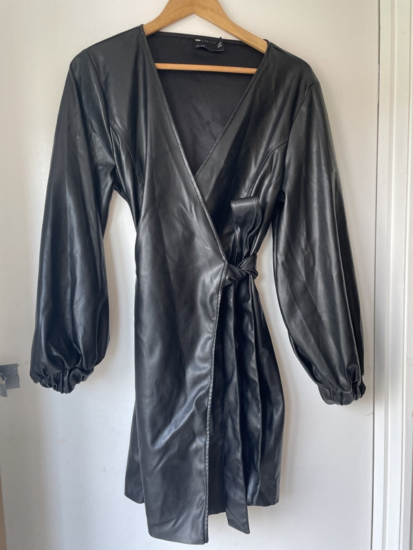 Preloved Pleather black wrap dress