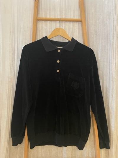 Preloved quater button black suede jumper