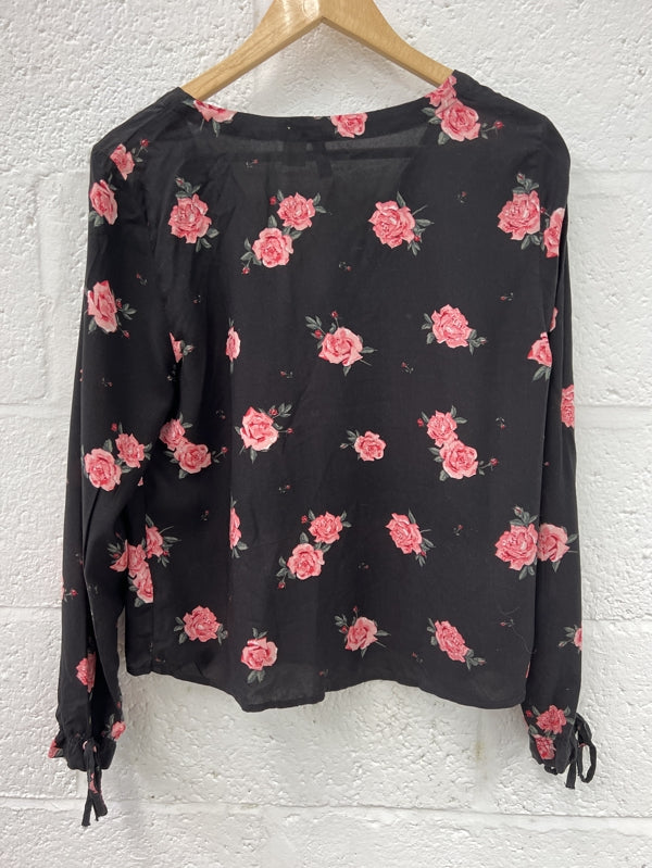 Preloved H&M Black l/s pink print blouse