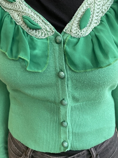 Preloved Green Frilled Summer Cardigan
