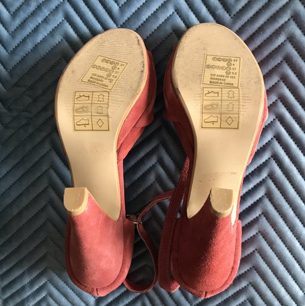 Preloved Pink suede high heel sandals