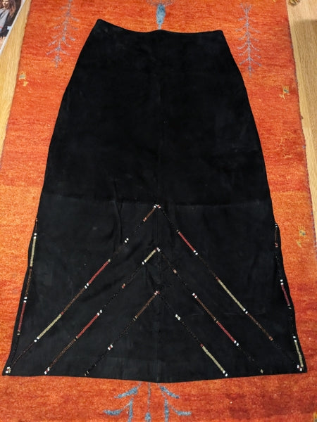 Preloved Gorgeous black suede maxi skirt with beading detail