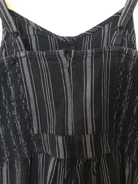 Preloved Black & White stripe cropped leg cotton-linen jumpsuit