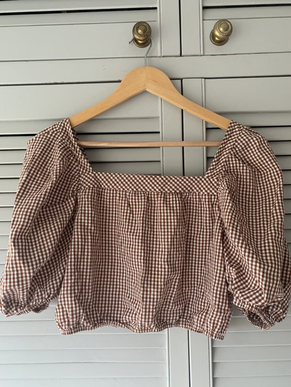 Preloved Brown Gingham Crop Top
