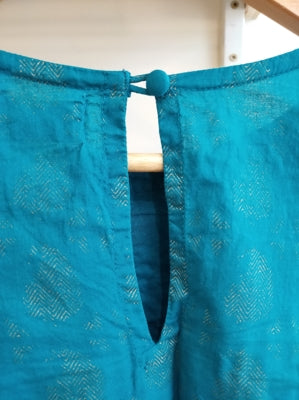 Preloved Teal 3/4 length sleeve top with Gold detailing