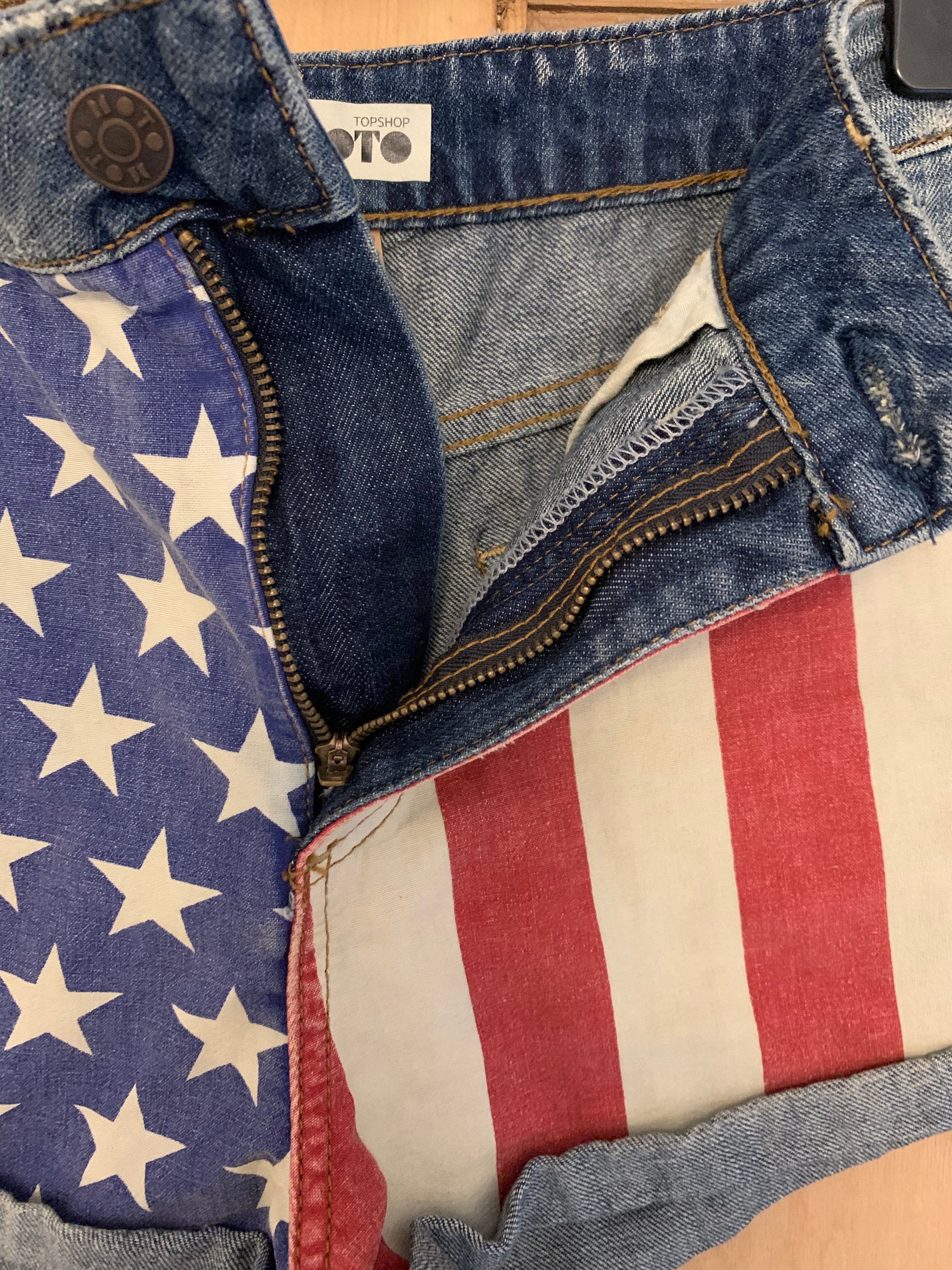 Preloved American flag print denim shorts