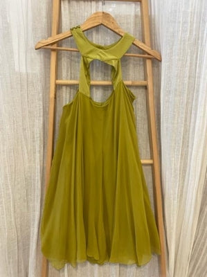 Preloved Lime green Tent shape Flowy dress with high cut out neck line