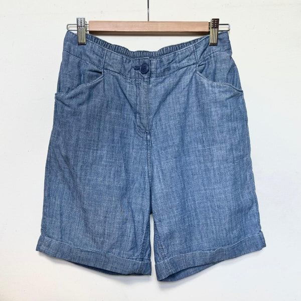 Preloved Penderleith 100% Cotton Chambray Mid Indigo Blue Shorts UK 8