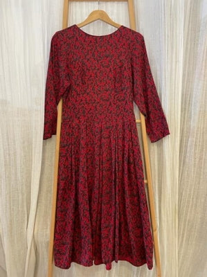 Preloved Red pattern Long sleeve aline dress with puffy sleves