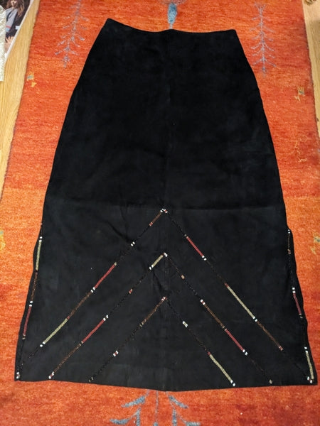 Preloved Gorgeous black suede maxi skirt with beading detail