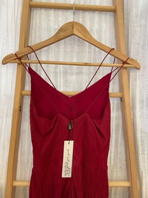 Preloved Plisse Wide leg jumpsuit in Deep red - new with tags