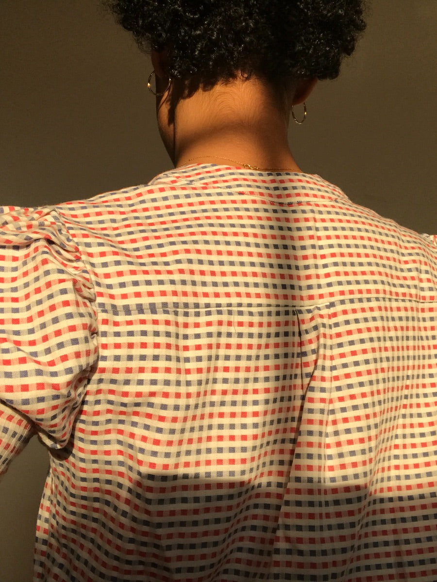 Preloved Organic Cotton Volume Long Sleeved Check Top