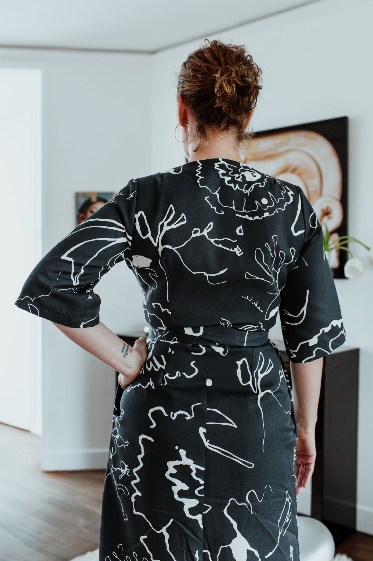 Preloved Birdsong London Navy Blue Printed Wrap Dress