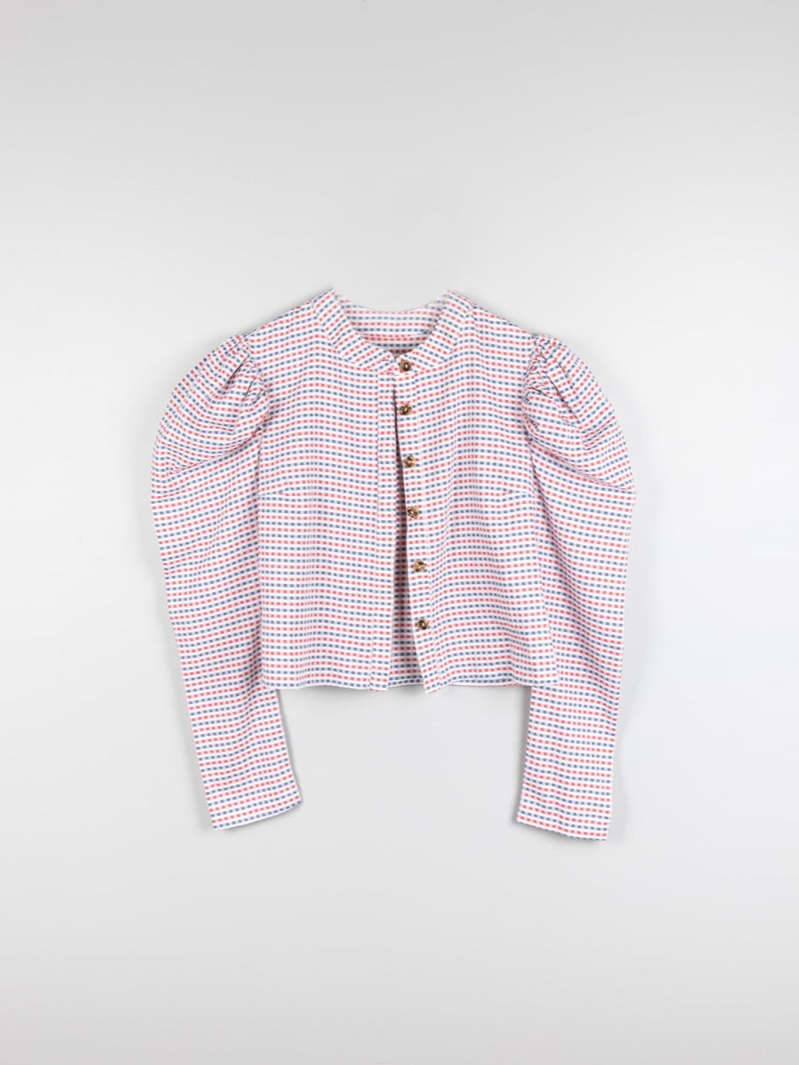 Preloved Organic Cotton Volume Long Sleeved Check Top