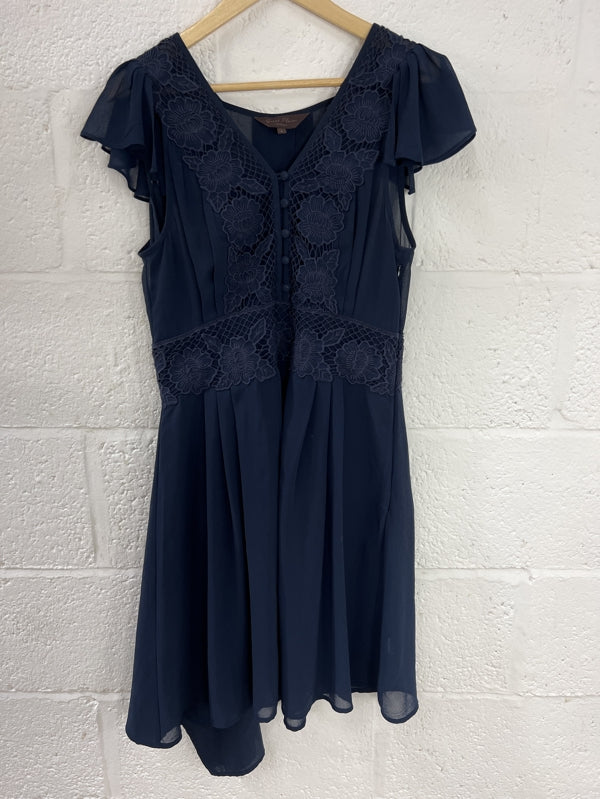 Preloved Navy Short Sleeve Embroidered dress in size 14