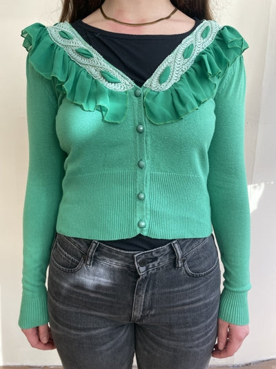 Preloved Green Frilled Summer Cardigan